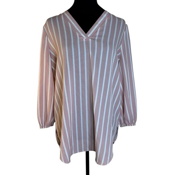 Adrianna Papell Blouse | Pink and White Stripe | Size Medium | Vertical Striped - Picture 1 of 4